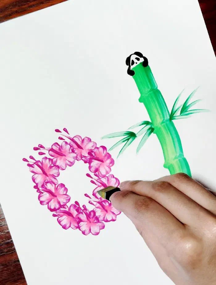 花文字で「叶」を描いている様子